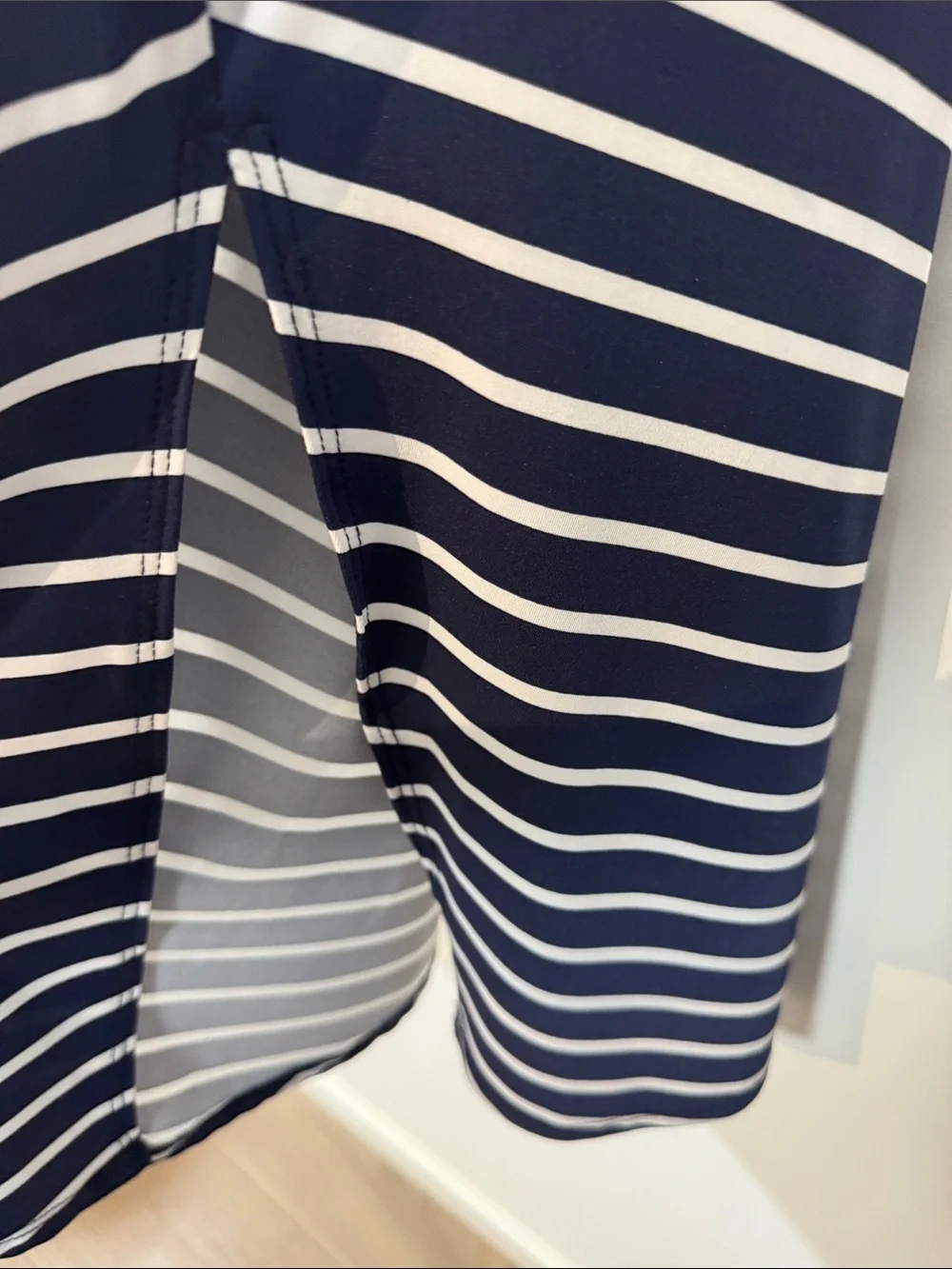 Notations Navy & White Striped Maxi Skirt with Left Side Slit - Size XL